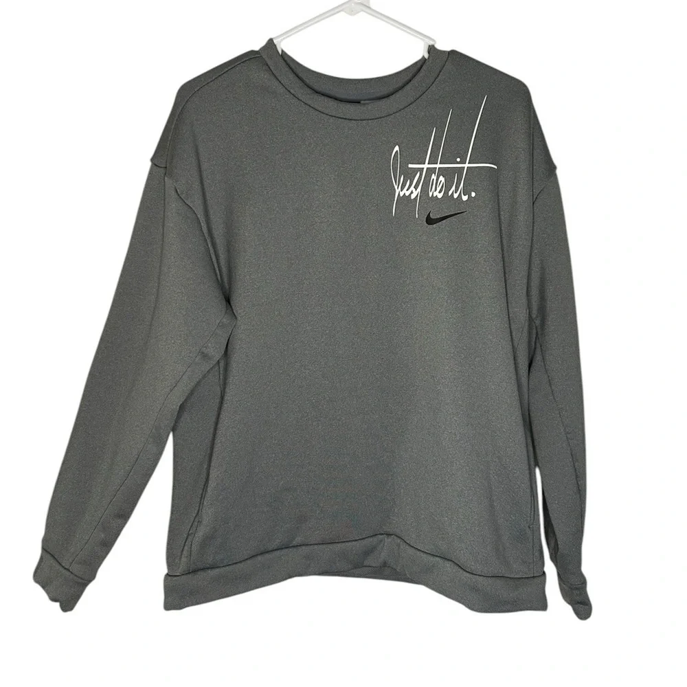 NIKE Just Do It Womens Gray Pullover Long Sleeve Pockets Sweatshirt Size Medium